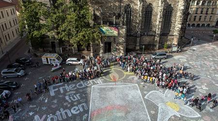 Malaktion auf dem Marktplatz