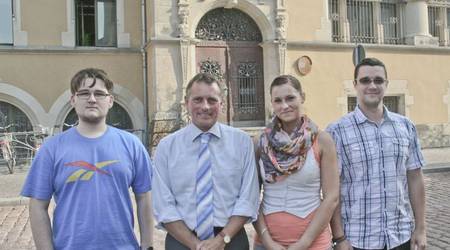 Oliver Kühne, OB Kurt-Jürgen Zander, Vicky Trabhardt und Marcus Jasyk (v.l.).