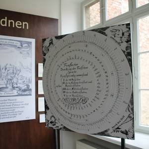Der 'Fünffache Denckring der Teutschen Sprache', einst von dem Dichter und Fruchtbringer Georg Phillipp Harsdörffer entwickelt, ist in der Ausstellung mit dem Titel 'Erlebniswelt Deutsche Sprache' zu sehen.