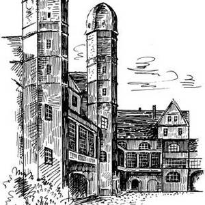 Grafik vom Schloss aus einer Informationsbroschüre über Köthen (Anhalt) aus dem Jahre 1968.