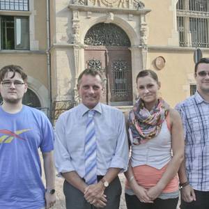 Oliver Kühne, OB Kurt-Jürgen Zander, Vicky Trabhardt und Marcus Jasyk (v.l.).